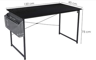 Письмовий стіл, комп&39ютерний стіл з тримачем для навушників та сумкою для зберігання, міцний робочий стіл, промисловий дизайн, ПК-стіл, невеликий офісний стіл для дому, офісу (Чорний, 120 x 60 x 75 см) Чорний 120 x 60 x 75 см