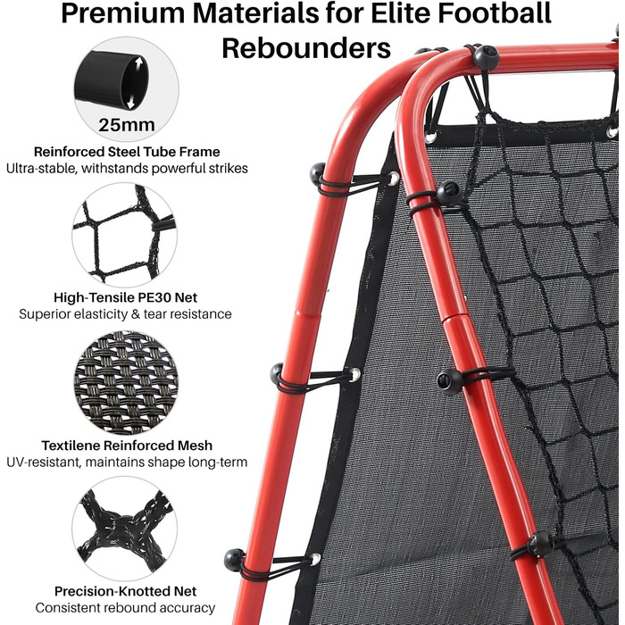 Двостороння сітка для відскоку, тренувальне обладнання для футбольних воріт, 100/120/180 см, регульована мішень для відскоку футбольних воріт для дитячих ігор, навчальне та тренувальне обладнання, регульовані портативні спортивні сітки для саду, червоні, 