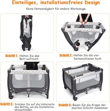 Ліжечко-манеж COSTWAY 2 в 1, складне, 120 x 60 см, 2-рівневе дитяче ліжечко з матрацом та сумкою для перенесення (сіре)