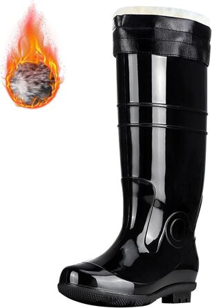 Чоловічі гумові чоботи Wellington до коліна, зимові теплі гумові чоботи з хутряною підкладкою, водонепроникне водне взуття без ковзання, нековзне садове гумове взуття для роботи на свіжому повітрі, риболовлі та подорожей
