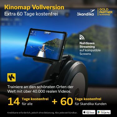 Домашній гребний тренажер Skandika Njord P6-G 32 рівні електричного опору, магнітне гальмо, Bluetooth, світлодіодний дисплей, тихий та низький рівень обслуговування, сумісний із додатком Kinomap, самогенеруючий гребний тренажер, сірий