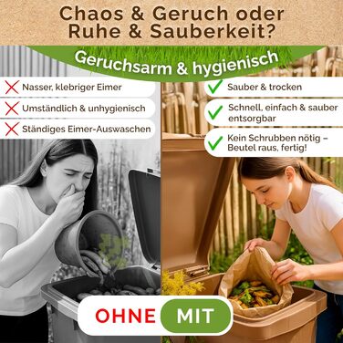 Преміальні пакети для органічних відходів об&39ємом 20 л - 50 упаковок надзвичайно стійких до розривів та вологи паперових пакетів для кухні, контейнерів для органічних відходів та контейнерів для органічних відходів Паперові пакети без пластику, екологіч