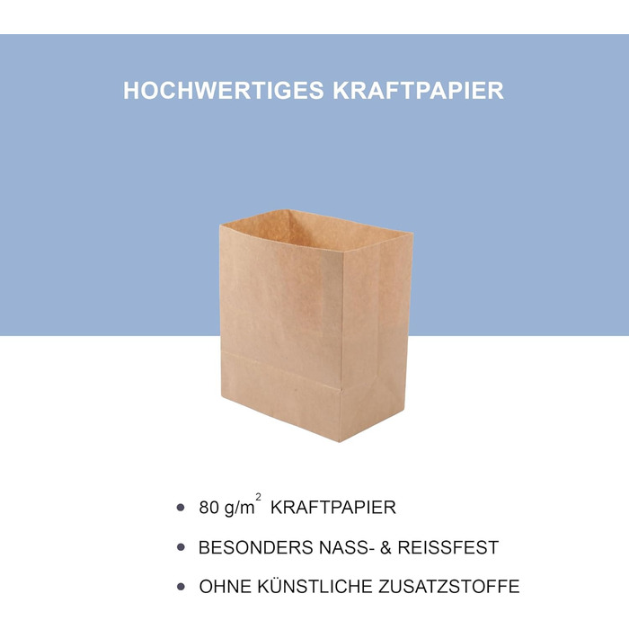 Паперових пакетів для сміття, 7 л, пакети для органічних відходів для контейнерів для органічних відходів, виготовлені з паперу, вологостійкі та стійкі до розриву, паперові пакети 7 л, 100 шт. (1 упаковка), 100