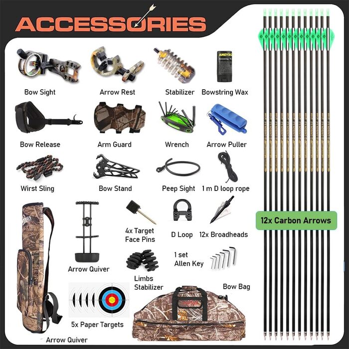 Набір складеного лука для дорослих початківців 20–70 lb – мисливський та спортивний лук з повним комплектом аксесуарів
