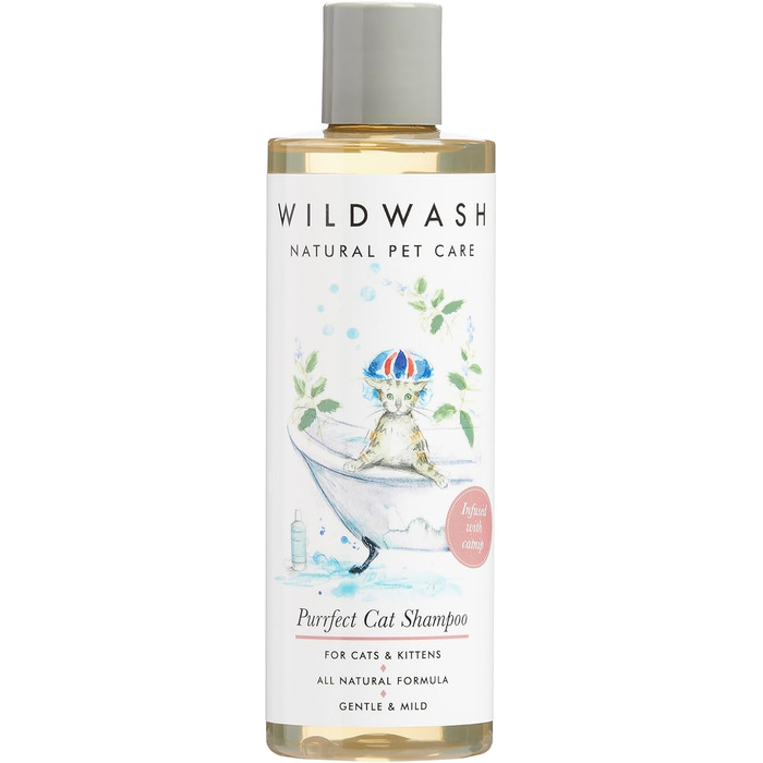 Шампунь для котів WildWash Purrfect з додаванням котячої м&39яти, 250 мл, робить купання приємним, додає блиску та яскравості тьмяному волоссю, натуральний, без сульфатів та парабенів для чутливої шкіри