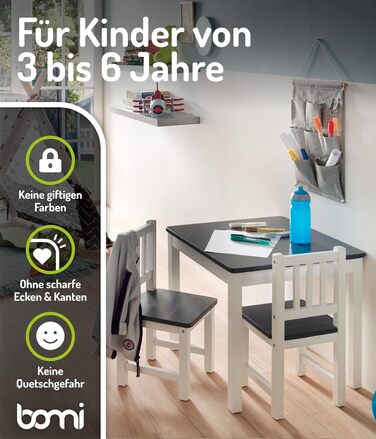 Дитячий дерев&39яний комплект сидіння Bomi Amy Дитячий стіл з 2 стільцями Комплект столу та стільців для дитячої кімнати Ігровий стіл Дитячий стіл для приміщень Дитячий стіл для мистецтва та ремесел Дитячі меблі Біло-сірий Біло-сірий 2 стільці 1 стіл