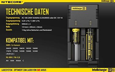 Зарядний пристрій NiteCore NC-i2 версії 2014 Intellicharge для Li-Ion/NI-Mh/NI-Cd акумуляторів (вихідний струм 2 шт. 500mA)