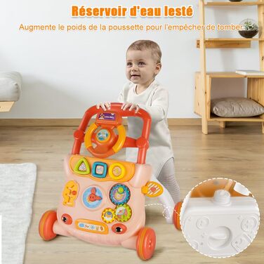 Дитячі ходунки, дитячі ходунки з музичним плеєром, амортизуючими колесами, подарунок для дітей від 6 місяців (36 x 34 x 42 см, рожеві) Рожеві 36x34x42 см