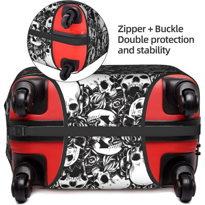 Чохол для валізи BREAUX з квітковим та дизайном черепа, унікальний двосторонній принт, білий, малий розмір