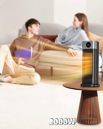 Енергозберігаючий вентилятор-обігрівач, керамічний вентилятор-обігрівач PTC потужністю 2000 Вт, кімнатний обігрівач з термостатом, дистанційним керуванням, коливаннями 70, таймером 12 годин, захистом від перегріву та перекидання, електричний обігрівач для