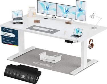 Регульований по висоті електричний стіл Homall (160x80 см), білий стіл для роботи стоячи з USB-A портом, 3 режимами пам'яті та лотком для кабелів