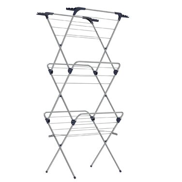 Сушарка для білизни SONGMICS, складана та компактна, сталева рама, 42 x 62,5 x 150 см, довжина стійок 15 м, для приміщень та вулиці, 3 яруси, сіро-блакитна LLR715G01