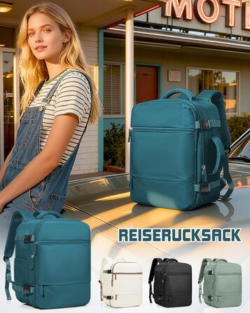 Рюкзак Suradar для ручної поклажі 40x30x20 см для Ryanair, Wizzair, малий рюкзак для ручної поклажі, літак, 24 л, дорожній рюкзак, сумка 40x30x20 см, рюкзак для ручної поклажі під сидінням для ноутбука 15,4 дюйма, колір павиного синього, F-pavion blue 40x