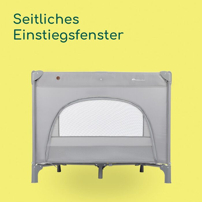 Дитяче ліжечко-манеж 2-в-1, 0-3 роки (15 кг), Компактне дорожнє ліжечко, Бічне вікно, Великий матрац, Сумка для перенесення, Складане, Стабільне, Мінерально-сірий колір