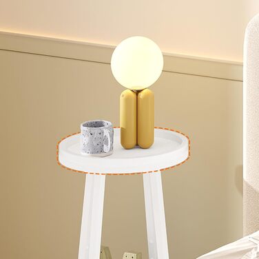 Круглий бічний столик HOOBRO, маленька тумбочка, сучасний диван-столик, журнальний столик з піднятим краєм та бежевим тканинним кошиком, для невеликих приміщень, вітальні, гуртожитку, білий EWW183BZ01