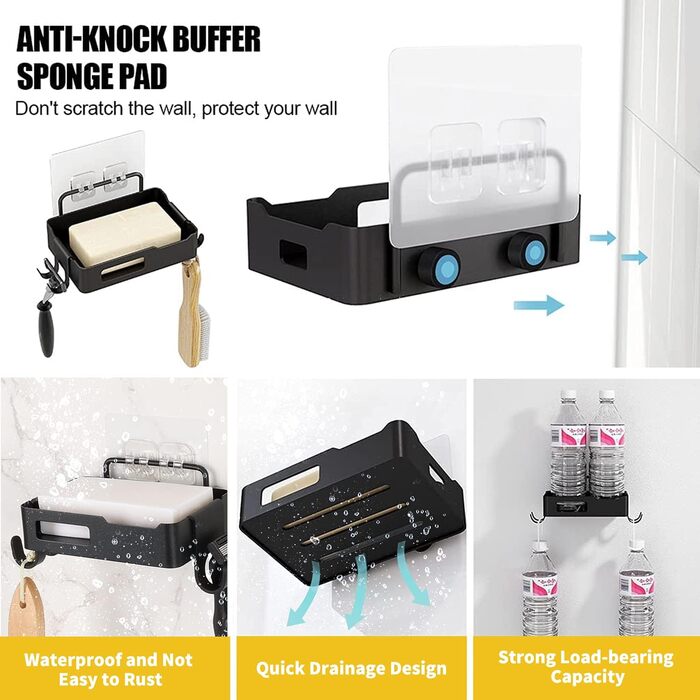 Мильниця Тримач для мила для душу, Настінний тримач для мила з 4 гачками (2 шт.), Самоклеюча мильниця без свердління, Тримач для м