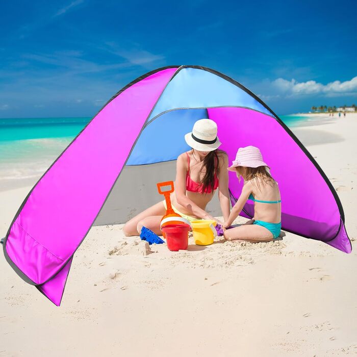 Розкладний пляжний намет із захистом від ультрафіолету, UPF 50, складний пляжний намет для немовлят, вітрозахисний пляжний намет, автоматичний розкладний намет, дитячі пляжні наметки з невеликим розміром упаковки (C-200*130*125)