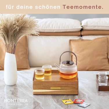 Чайна скринька з дерева акації Стильне сховище для чаю з шухлядою 8 великих відділень (до 144 чайних пакетиків) Органайзер для чайних пакетиків з полицею Розміри 33 см x 20 см x 13 см