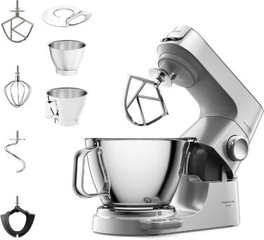 Кухонний комбайн Kenwood Titanium Chef Baker KVC85.004SI з вбудованими вагами, в т.ч. набір кондитерських виробів з 3 предметів, чаша для змішування 5 л і 3,5 л, безступінчастий регулятор швидкості, 1200 Вт, срібло