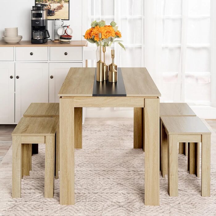 Обідній стіл, дерев&39яний обідній стіл для кухні, мінімалістичний дизайн, обідній стіл на 4 персони, 110x70x75см, дуб та чорний колір 110x70см дуб-чорний