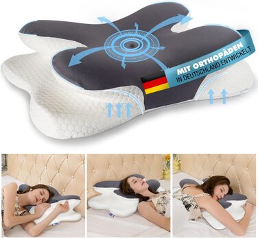 Подушка для шиї IDEA, ергономічна ортопедична подушка з піни з ефектом пам&39яті, переможець тесту на зняття болю в шиї, подушка для підтримки шиї, дорожня подушка, подушка для шиї для дорослих