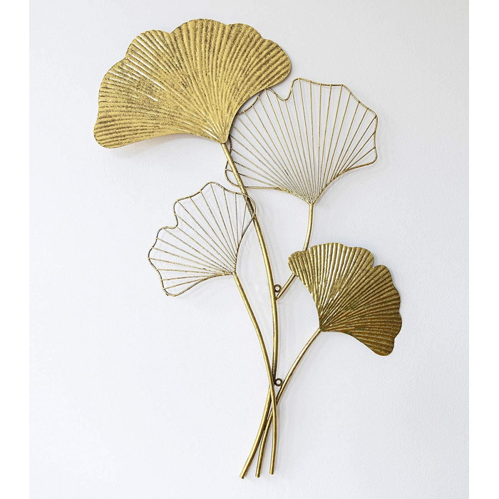Настінне оздоблення ZEYA металеве гінгко, 46 х 75 см, 3D-декор золото, настінне оздоблення листя гінгко, прикраса вітальні, приваб
