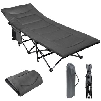 Ліжко для кемпінгу ALPIDEX, похідне ліжко до 200 кг, бічна кишеня, зручне, з м&39якою підкладкою, складне, розкладне гостьове ліжко, шезлонг, кемпінг, сад, сірий