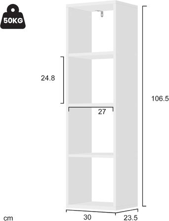 Книжкова полиця WOLTU на 4 рівні, кубічна полиця, відкритий стелаж, полиця для вітальні, кабінету, дитячої кімнати, офісу, сучасна, 30x106,5x23,5 см, білий, SK051ws