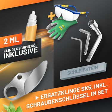 Акумуляторні садові ножиці GRNTEK 21V 2Ah безщіткові, електричні садові ножиці, живлення від акумулятора до 30 мм, безщітковий двигун 400 Вт, лезо SK5, сумісні з Makita, повний комплект у футлярі