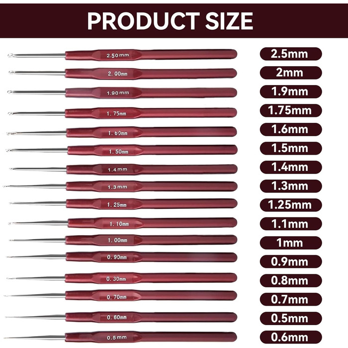 Набір гачків для вязання 16 шт., маленький ергономічний наконечник від 0,5 мм до 2,5 мм Гачки для вязання гачком Сталеві гачки для вязання Голки Маркери для вязання гачком для початківців Пряжа та нитки