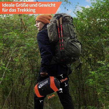 Пуховий спальний мішок, зимовий спальний мішок, преміум-пух 600FP, від 12C до -24C, легкий та теплий на 3-4 сезони, для кемпінгу, походів та трекінгу на природі, помаранчевий, 7C