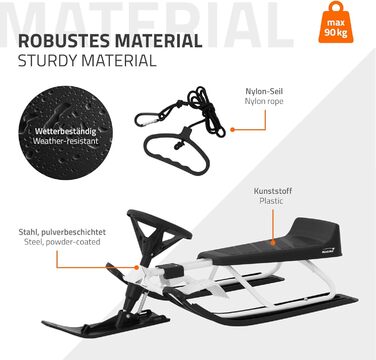 Німеччина Санки з кермом, дитячі санки від 5 років, скібоб для дітей та дорослих до 90 кг, санки з кермом, ножні гальма, тяговий т
