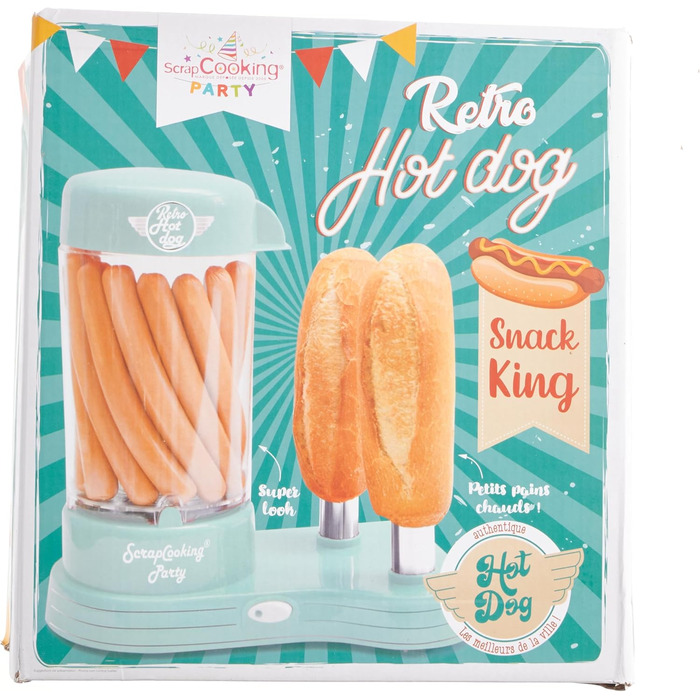 Машина для виготовлення хот-догів ScrapCooking 601 - місткість 12 сосисок і 2 булочки - вінтажний ретро-стиль для вечірок Барбекю Фестивалі Веселощі День народження-Зелений-0601, безпечний для харчових продуктів пластик, білий