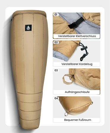 Спальний мішок OneTigris 200 x 85 см, ковдра на 3 сезони, спальний мішок UL 1.0 кг для кемпінгу, походів, активного відпочинку на свіжому повітрі, OD зелений