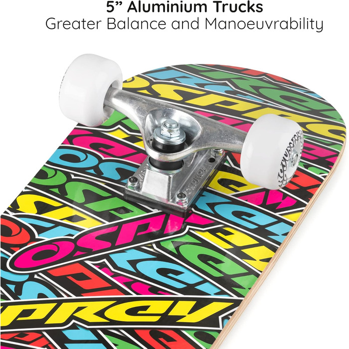 Скейтборд Osprey Absolute Beginner Double Kick Trick, 78.7 x 20.3 см, кленова колода, різнокольоровий