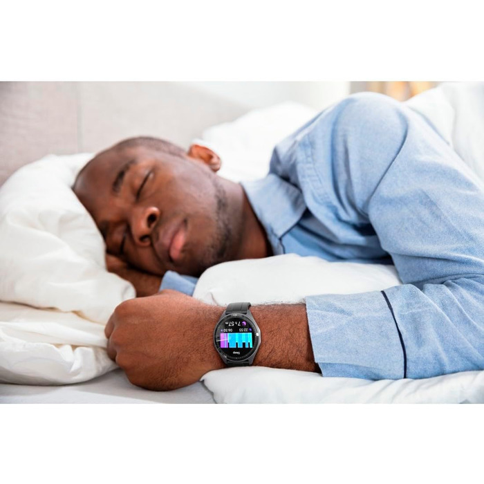 Розумний годинник Hama (кольоровий AMOLED-дисплей 1,43 дюйма, GPS, функція телефону, водонепроникний, WhatsApp, голосовий помічник, трекер сну, 110 спортивних режимів плани тренувань, крокомір, пульсометр, калорії тощо) чорний