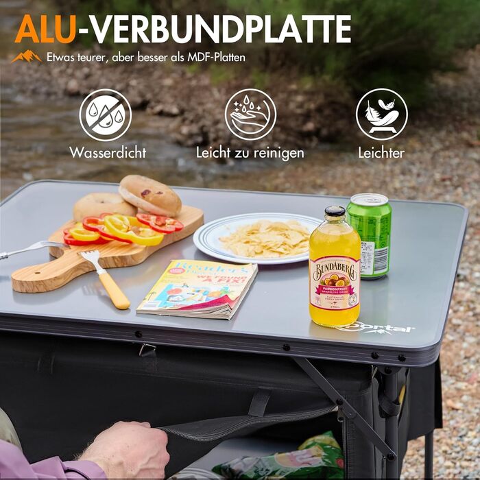 Портальний розкладний кемпінговий стіл з місцем для зберігання, розкладний обідній стіл, міні-садовий стіл, надлегкий для кемпінгу, використання на вулиці, балкону, саду