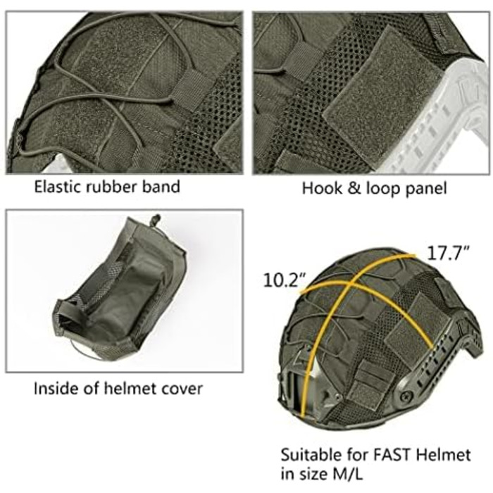 Тактична сумка для шолома для швидкого шолома, мульти-камуфляжний чохол для шолома, для страйкбольного шолома, розмір M/L, військового, пейнтбольного, мисливського, стрілецького спорядження - нейлон 500D - без навушників Ranger Green