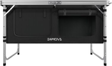 Складана кемпінгова кухня, алюмінієва шафа для кемпінгу з регульованою висотою, дорожня кухня з робочою поверхнею та відділеннями для зберігання, для кемпінгу на свіжому повітрі, включаючи сумку для перенесення 120x47x70, чорна, Praia, 24MOVE