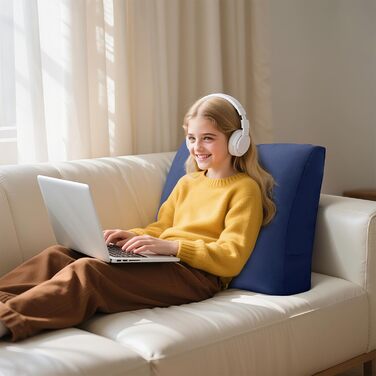 Клиноподібна подушка, опорна подушка, подушка для спинки ліжка, клиноподібна подушка для читання з підтримкою спини - ідеально підходить для ліжка та дивана, зручна подушка для сидіння, знімний оксамит (синій)