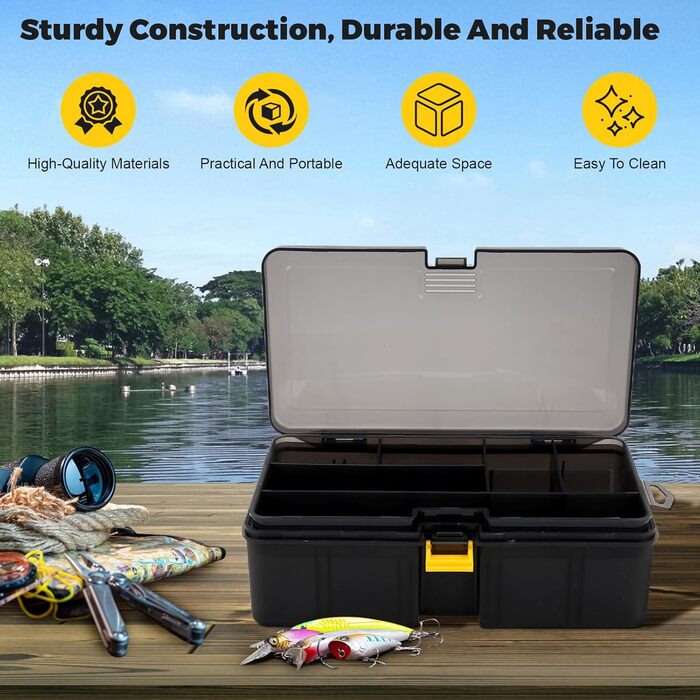 Пластикова коробка для приманки великої місткості, двошарова коробка для приманки, рибальська коробка зі знімним відділенням, багатофункціональний футляр для зберігання рибальських аксесуарів, міцна та довговічна, k