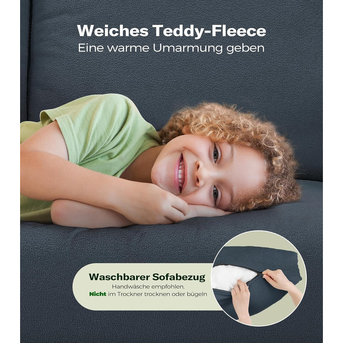 Невеликий 2-місний диван, міні-диван 130 см, затишний маленький диван для кімнати підлітка, складання міні-диванів без інструментів, 2-місні дивани та кушетки з масиву дерева, маленькі дивани для вітальні, синій/сірий, 130 см