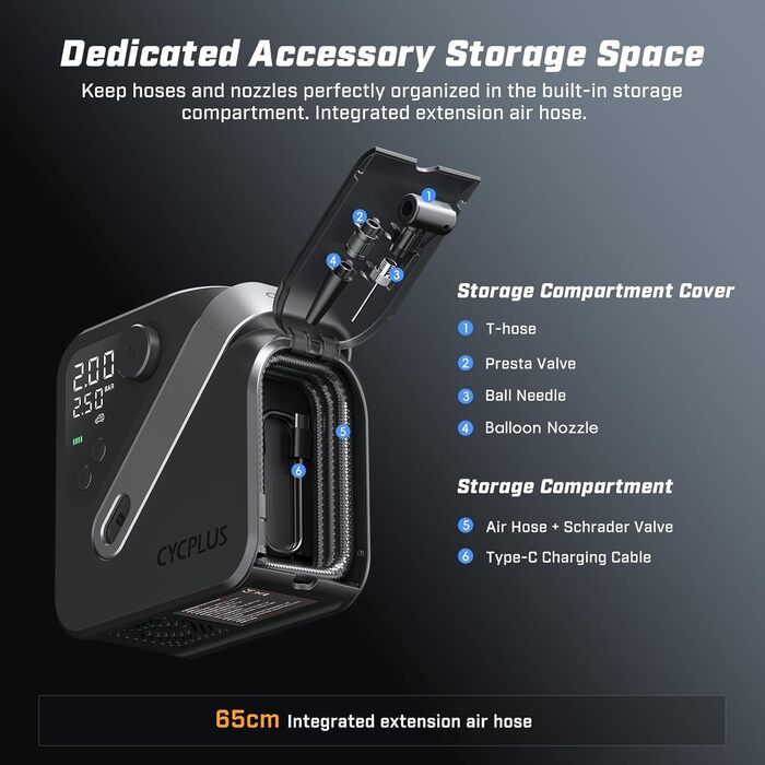 Електричний повітряний насос CYCPLUS AL7, портативний повітряний компресор для велосипедів, автомобілів, вантажівок, пікапів та позашляховиків, в 4 рази швидший насос для накачування шин з високопродуктивним двигуном, компактний та потужний для комерційни