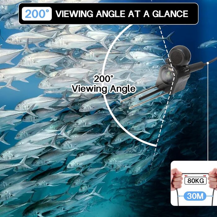 Підводна камера для риболовлі, ехолот, водонепроникний портативний ехолот IP67 з 5-дюймовим IPS-дисплеєм, ширококутний ехолот нічного бачення з інфрачервоним охопленням 200 із сонцезахисною зоною для льоду, річки та човна