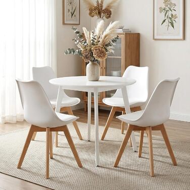 Обідні стільці з ніжками з масиву бука, сучасний ретро-дизайн середини століття, м&39які стільці для кухні, їдальні та вітальні, білий, 4