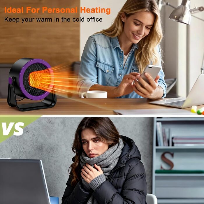 Портативний вентилятор-обігрівач, швидконагріваючий персональний настільний обігрівач із захистом від перегріву, тихий міні-обігрівач для офісу (під столом), спальні та приміщень