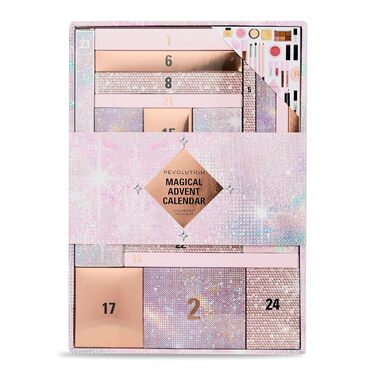 Різдвяний календар Revolution Beauty на 24 продукти, подарунковий набір із блиском для губ, масками для губ, пензликами та гелем для брів, веганський та не тестується на тваринах