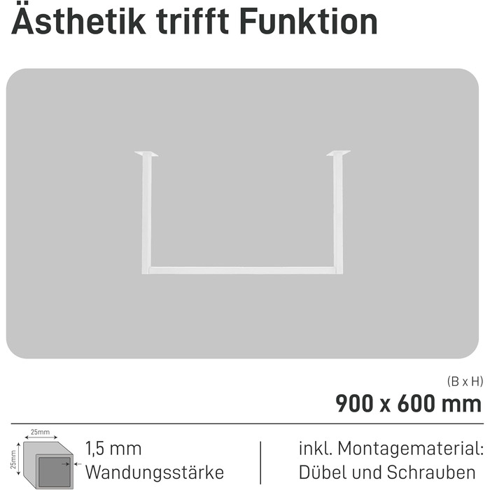 Прямокутна вішалка для одягу, U-подібна, настінна, для ванної кімнати, коридору, кухні, вкл. монтажні елементи (дюбелі та шурупи), порошкове покриття, стійка до іржі (60 см x 90 см, білий) 60 см x 90 см білий
