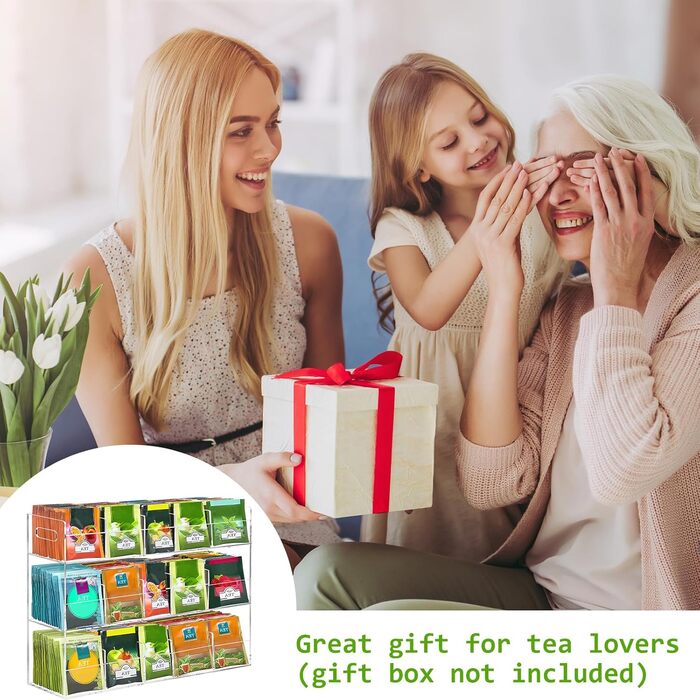 Органайзер для чайних пакетиків Qivine 270, великі коробки для чайних пакетиків, 3-рівнева пластикова шафа-органайзер для чаю для стільниць, кухонних шаф, комор (15 відділень)