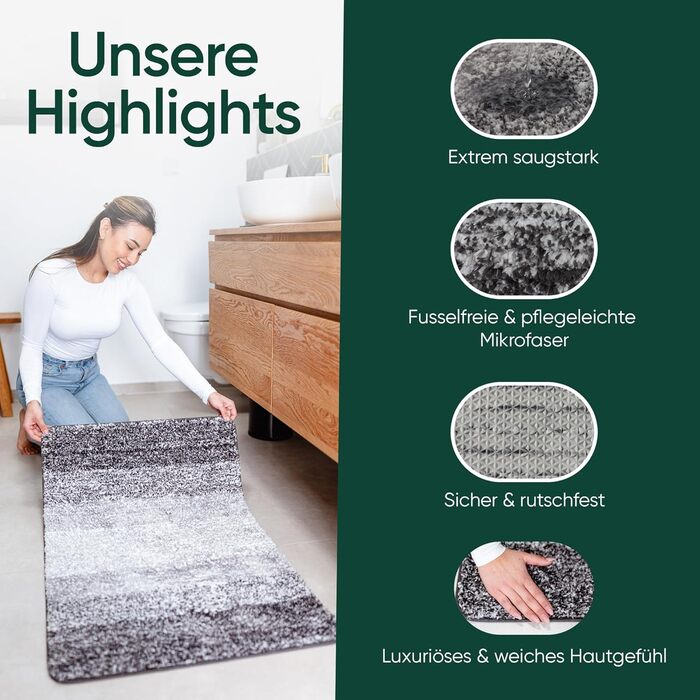 Килимок для ванної кімнати 60x90 Нековзний килимок для ванної Розкішний великий килимок для ванної, який можна прати Високоякісні килимки та пледи для ванної, килимки для ванної, килимки для душу для ванни, душу тощо Чорно-сірий 60 x 90 см (прямокутний) с